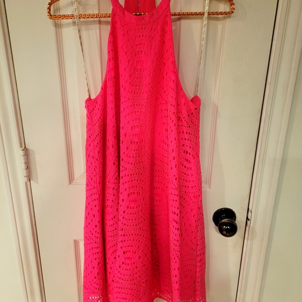 LILLY PULITZER Neon Pink Dress Sleeveless Lace Size Small